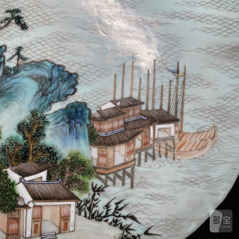 清乾隆 唐英製粉彩山水人物图瓷板 - 图8